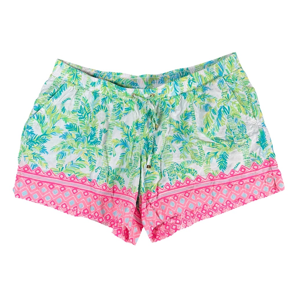 Lilly Pulitzer Katia Shorts Womens Large Pink Green Palm Tree Tropical Beach